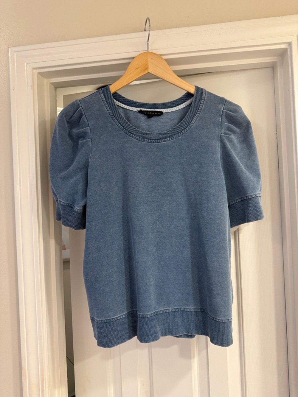 Short Puff Sleeve Knit Top - Blue